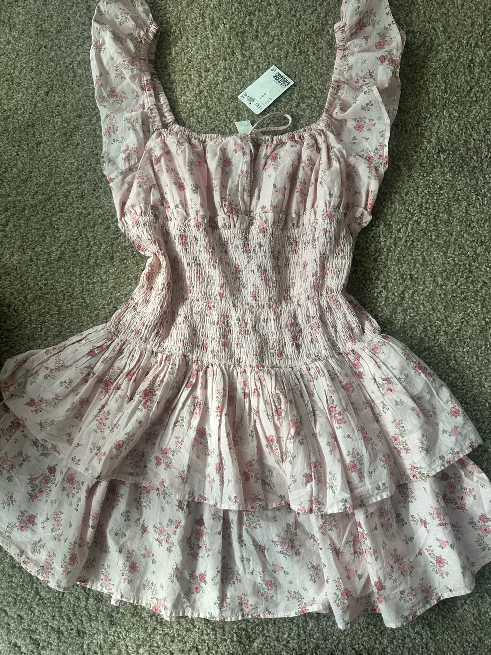 H&M Pink Floral Ruffled Tiered Dress